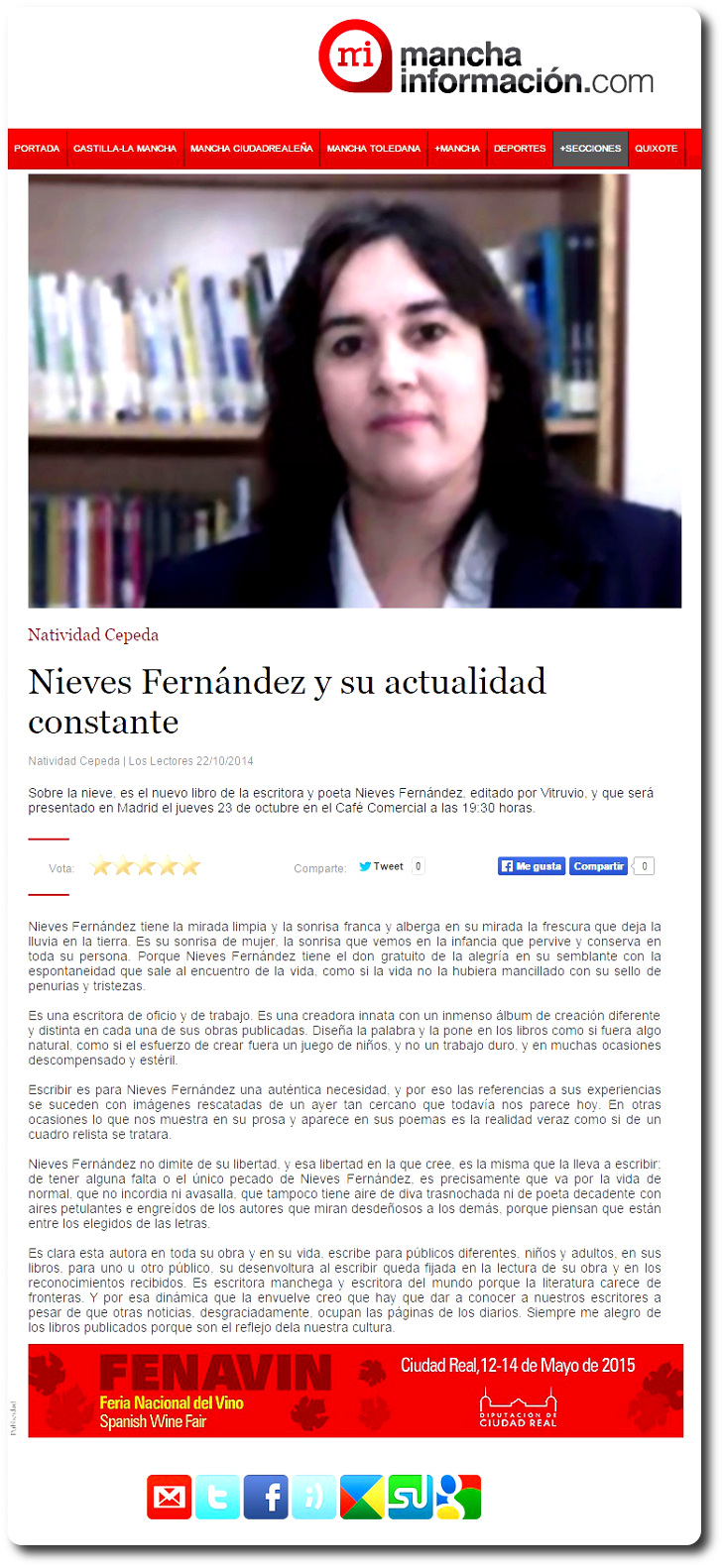 Nieves Fernández y su actualidad constante, artículo de Natividad Cepeda